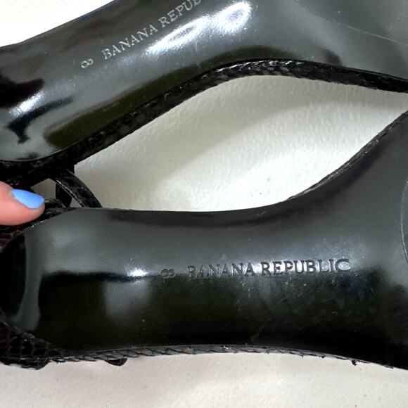 Banana Republic Strappy Sandals Snake-Embossed Black Women's Size 8 Heels - Picture 7 of 8